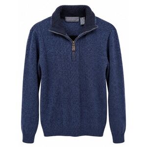 Oscar de la Renta Quarter Zip Sweater Mens Medium Navy Blue Excellent Sherpa